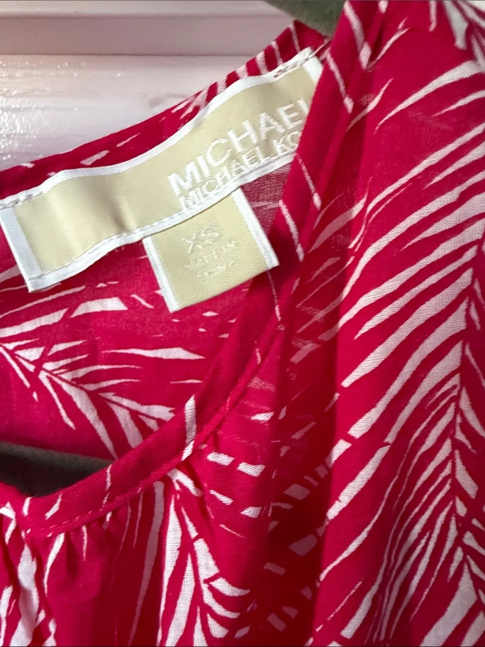 Michael Kors Hot Pink Palm-Print Long Sleeve Swim Coverup
